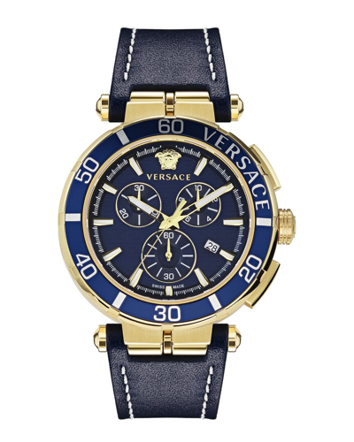 Versace Greca Chrono Leather Watch In Multi