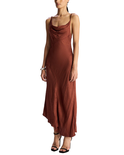 A.l.c Pixie Satin Draped Spaghetti-strap Midi Dress In Brown