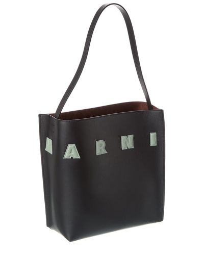 Marni Women's Museo Logo Small Leather Hobo Bag In Black