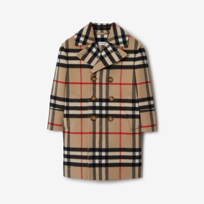 Burberry Kids'  Childrens Check Wool Cashmere Coat In Archive Beige