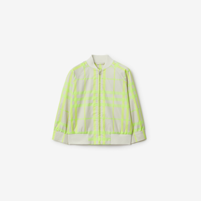 Burberry Kids' 格紋棉混紡飛行員外套 In Vivid Lime