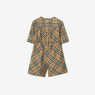Burberry Kids'  Childrens Check Stretch Cotton Playsuit In Archive Beige