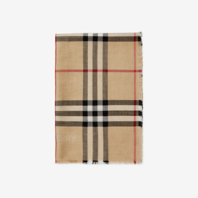 Burberry Reversible Check Wool Silk Scarf In Sand/lichen