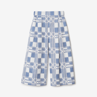 Burberry Kids' Check Cotton Trousers In Pale Blue