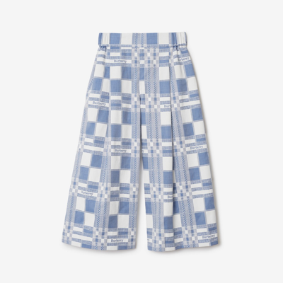 Burberry Kids' 格纹棉长裤 In Pale Blue