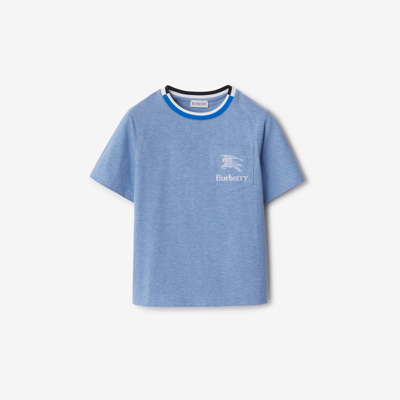 Burberry Kids' Ekd 刺绣棉t恤 In Light Blue Melange