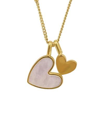 Adornia 18-20" Adjustable 14k Gold Plated Imitation Mother Of Pearl Heart Charms Necklace In White