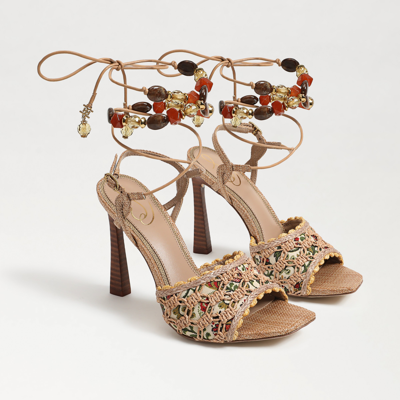 Sam Edelman Pamela Beaded Embellished Tie Up Dress Sandals In Beige