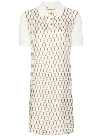 Tory Burch Silk-front Polo Dress In White