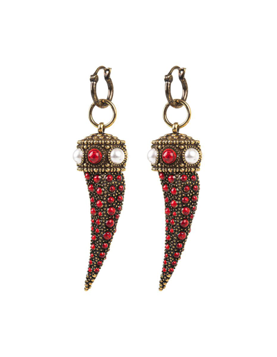 Roberto Cavalli Pendant Earrings With Coral Stones In Golden