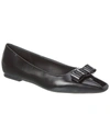 Ferragamo Black Leather Siwar Ballerina Flats In Black