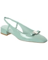 Ferragamo Patent Leather Slingback Pumps With Iconic Bow In Green