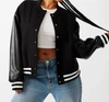 Steve Madden Alexander Faux Leather Sleeve Varsity Jacket In Black
