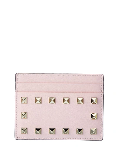 Valentino Garavani Rockstud Leather Card Holder In Pink