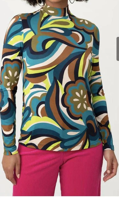 Trina Turk Women's Pierce Printed Mock Turtleneck Top In Tribeca Teal