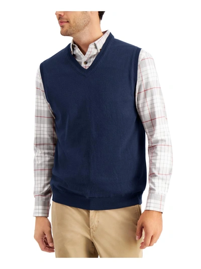Club Room Men's Solid V-neck Sweater Vest, Created For Macy's In Navy Blue