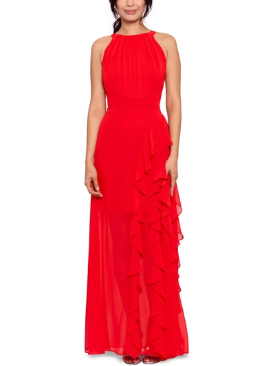 B & A By Betsy And Adam Womens Halter Maxi Evening Dress In Red