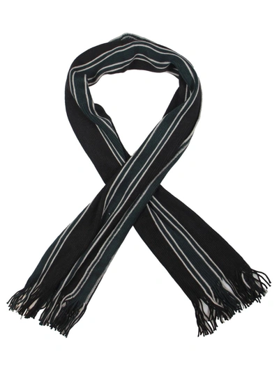 Calvin Klein Mens Striped Fringe Rectangle Scarf In Black