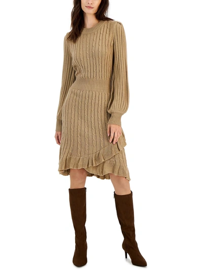 Taylor Dresses Womens Cable Knit Ribbed Trim Sweaterdress In Grey