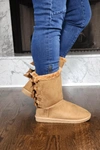 Let's See Style Faux Fur Boots With Bow Tie Detail In Tan In Multi