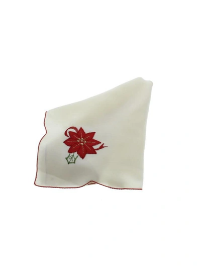 Home Wear Merry Poinsettia Embroidered Christmas Napkin