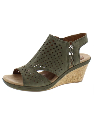 Cobb Hill Janna Side Bungee Womens Ankle Strap Perforated Wedge Sandals In Green