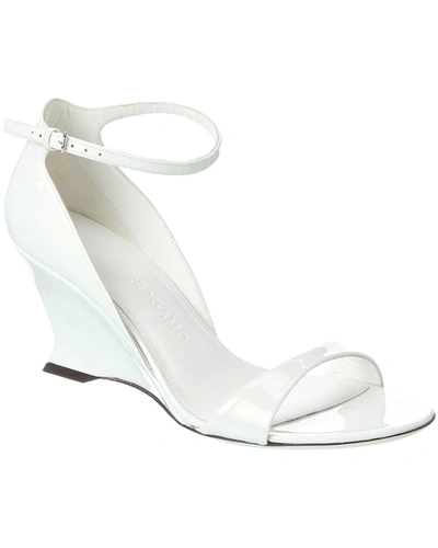 Ferragamo Vidette Womens Patent Leather Adjustable Wedge Sandals In White