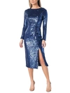 DRESS THE POPULATION WOMENS SEQUINED LONG SLEEVES SHEATH DRESS