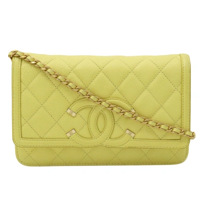 Pre-owned Chanel Leather Shoulder Bag () In Yellow
