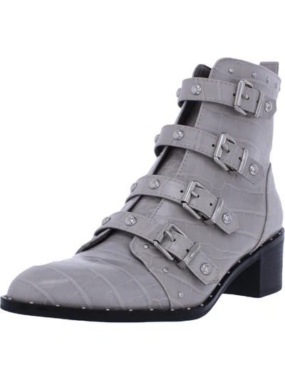 Fergalicious Haven Womens Faux Leather Studded Ankle Boots In White