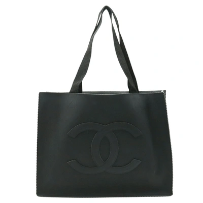 Pre-owned Chanel Logo Cc Rubber Tote Bag () In Black