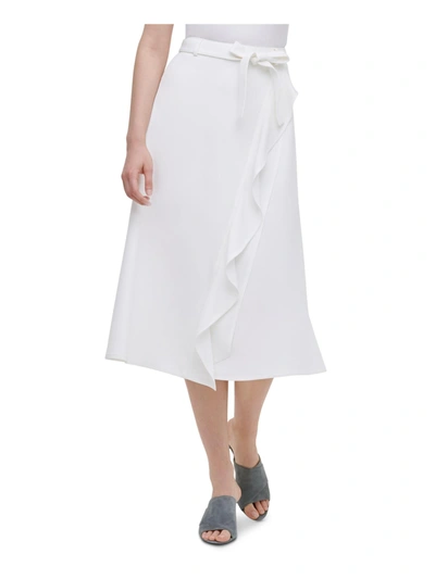 Calvin Klein Womens Ruffled Wrap A-line Skirt In White