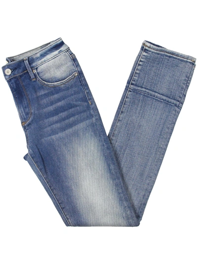 Driftwood Colette Womens Denim Checkered Cuff Straight Leg Jeans In Blue