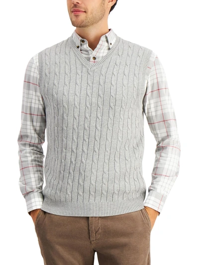 Tasso Elba Mens Cable Knit V-neck Sweater Vest In Multi