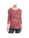 STATUS BY CHENAULT WOMENS SPACE DYE CUT-OUT PULLOVER TOP