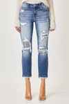 RISEN MID-RISE SEQUINS PATCHED JEANS IN MEDIUM WASH