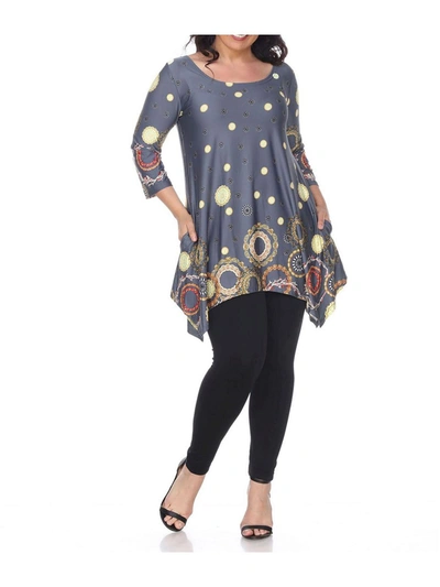 White Mark Plus Womens Printed Scoop Neck Tunic Top In Grey