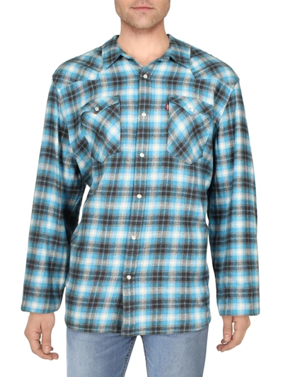 Levi's Mens Flannel Snap Front Western Shirt In Blue