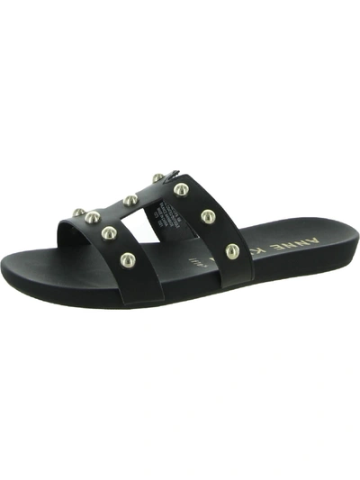 Anne Klein Ely Womens Studded Cushioned Footbed T-strap Sandals In Black