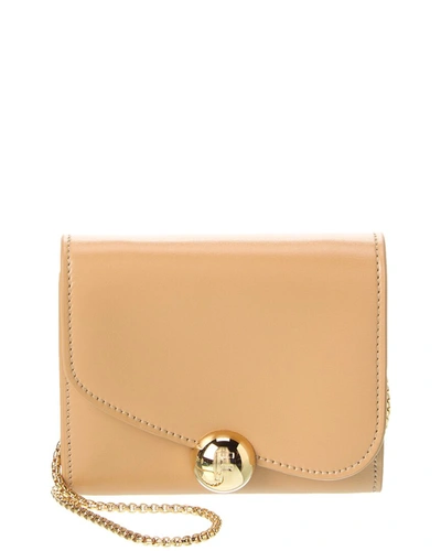Ferragamo Asymmetrical Flap Leather Compact Wallet On Chain In Brown