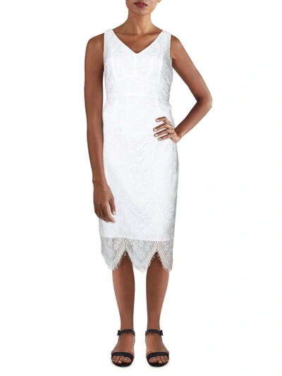 Nanette Lepore Womens Lace Overlay V Neck Shift Dress In White