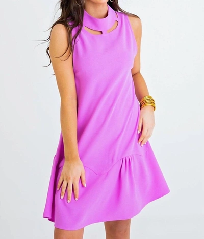 Karlie Solid Cut-out Neck Ruffle Bottom Dress In Pink