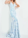 Jovani Slinky Gown In Lt. Blue In Multi