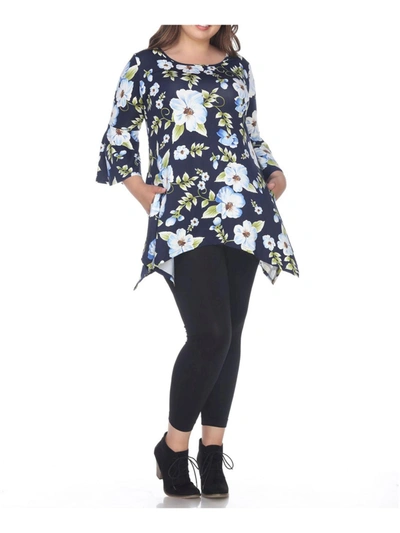 White Mark Plus Size Blanche Tunic Top In Blue Flower