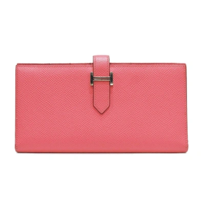 Hermes Béarn Leather Wallet () In Pink