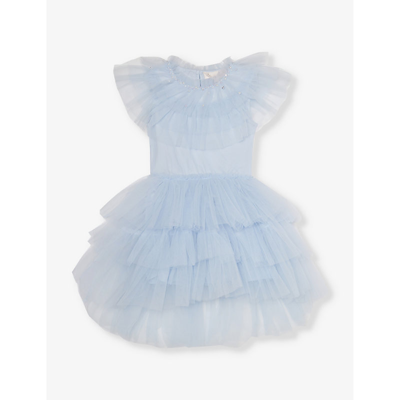 Tutu Du Monde Girls Blue Chill Kids Ruffle-trim Bead-embellished Cotton Dress 4-11 Years