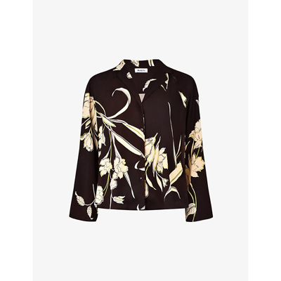 Ro&zo Climbing-floral Oversized Recycled Polyester-blend Blouse In Black