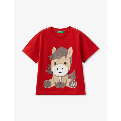 Benetton Boys Brick Red Kids Horse-print Cotton T-shirt 18 Months-6 Years