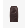 Reiss Womens Berry Raya High-rise Leather Pencil Midi Skirt