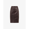 Reiss Womens Berry Raya High-rise Leather Pencil Midi Skirt In Berry